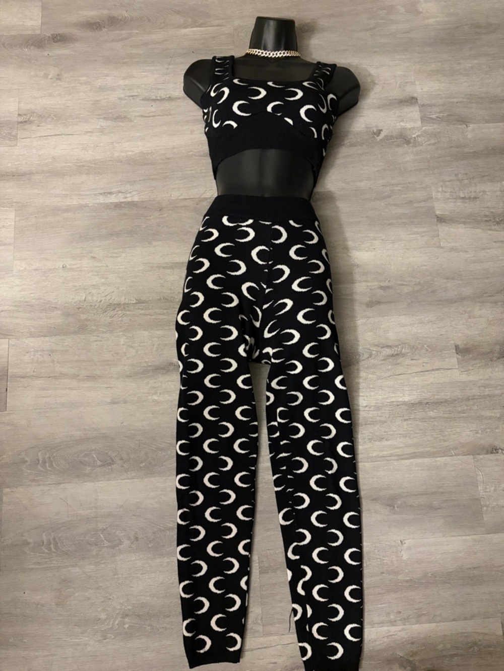 Black Crescent Knit Crop Top & Pants Set